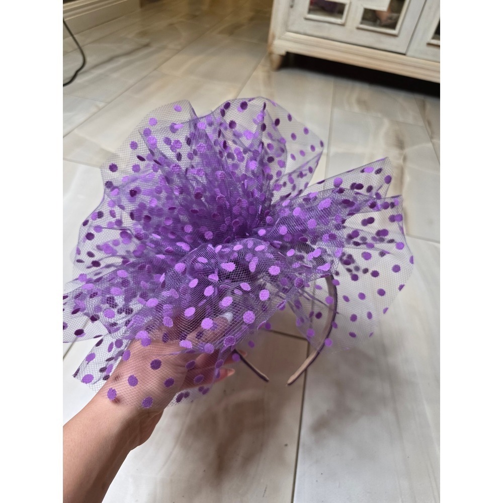Purple Polka Dot Tulle Fascinator Headband Mesh Tea Party Wedding Headpiece